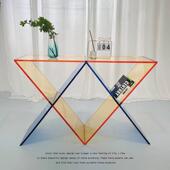 现代彩色玄关桌亚克力杂志收纳架轻奢家用客厅条案落地置物架