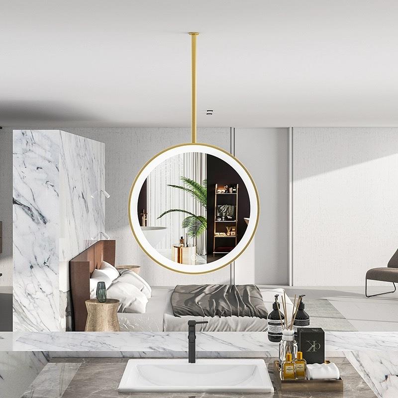 吊镜悬空天花板悬挂镜子圆形浴室镜吊装发光化妆镜酒店民宿