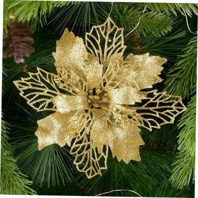 5pcs 9-16cm Glitter Artifical Christmas Flowers Christmas re
