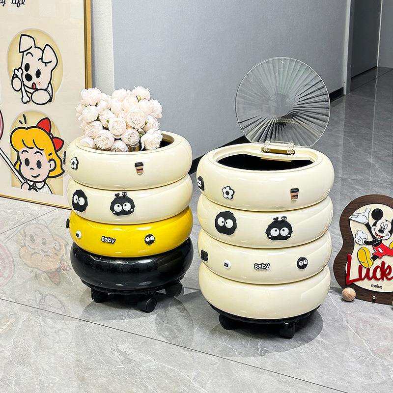 新款甜甜圈垃圾桶家用客厅轻奢带盖高颜值厨房可移动纸篓