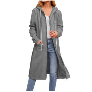 jacket women zipper hooded long Warm