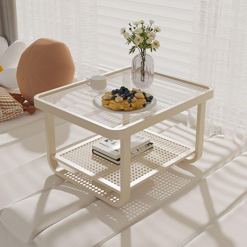 奶油风双层榻榻米小桌子阳台喝茶炕几纯色简约落地窗网红款收纳架