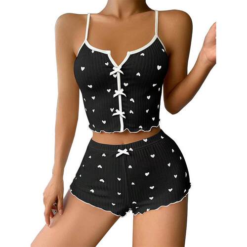 Heart shaped printed home clothes with front slit