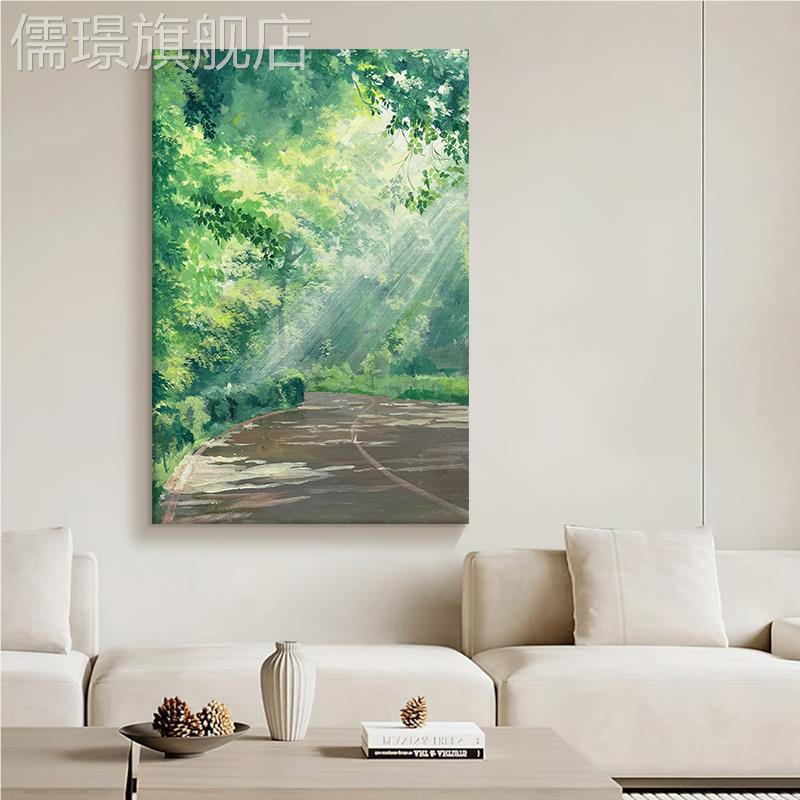 网红抽丁尔效林应手关景绘厅油画客森达树叶装饰壁画玄绿色系象风图片