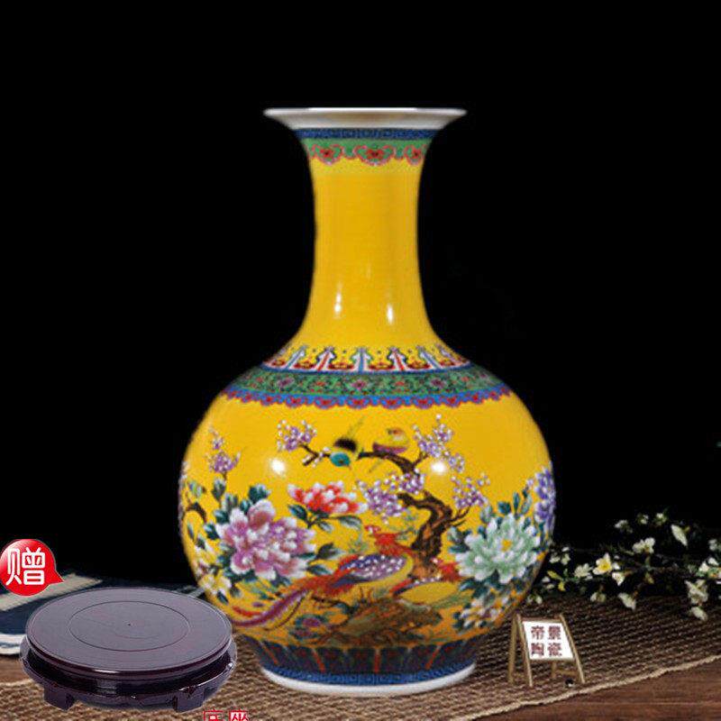 景德镇陶瓷花瓶粉彩花插花鸟赏瓶富贵竹干燥花花瓶电视柜插花摆件