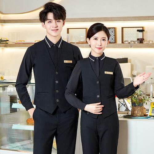 酒店餐饮饭店火锅店奶茶KTV服务员工作服长袖烘焙蛋糕台球工装男