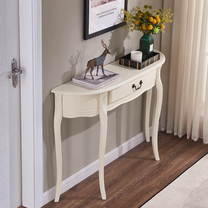 实木玄关柜美式半圆靠墙玄关台简约欧式玄关桌入户过道装饰轻法式