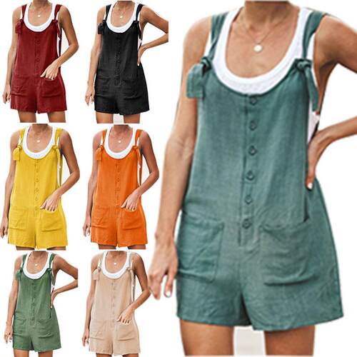 Cotton and linen overalls with adjustable shoulder straps