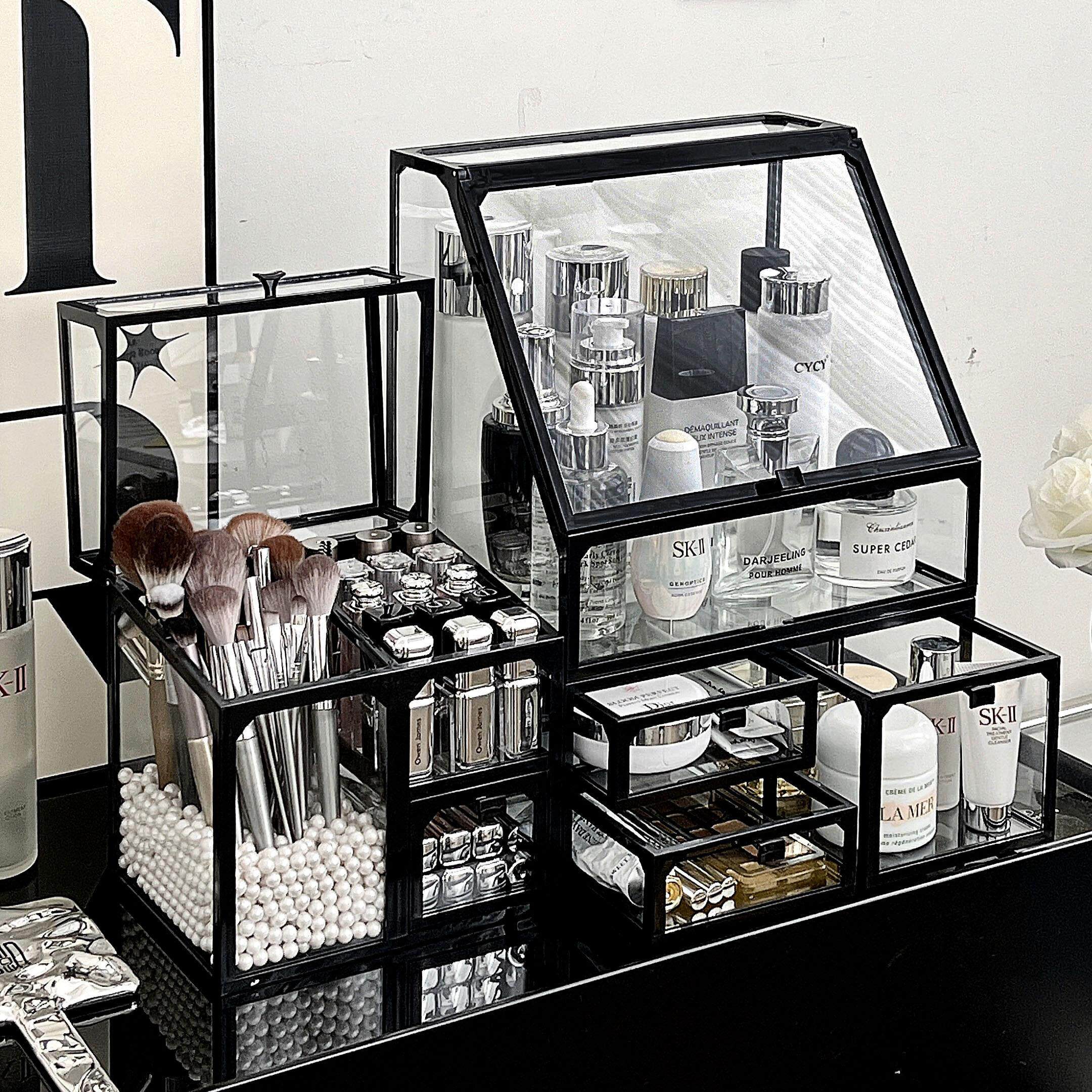 化妆品收纳盒桌面高级感化妆台架子防尘柜箱护肤品口红盒子置物架