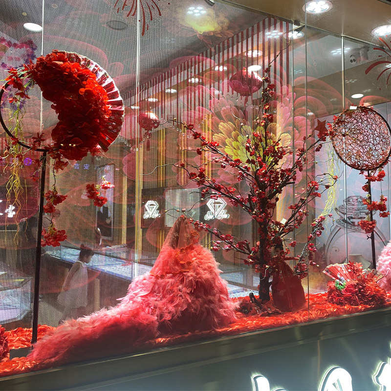 金店珠宝店国庆节橱窗装饰摆件节庆浪漫氛围活动红色场景布置道具