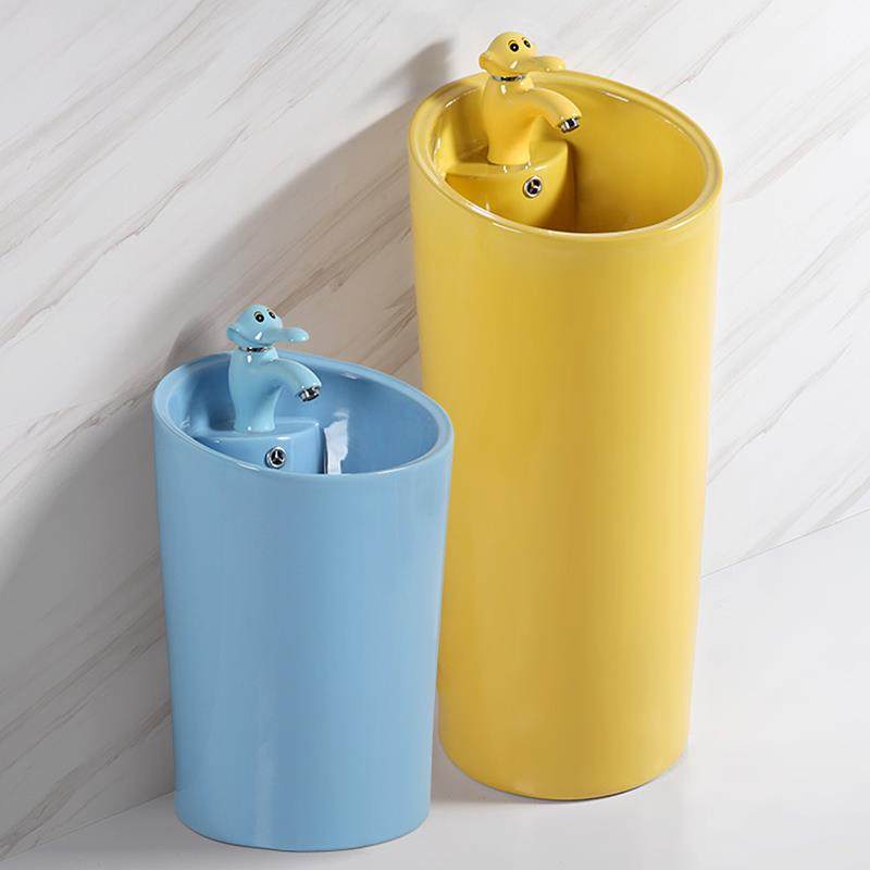 幼儿园洗手盆彩色儿童立柱盆一体高低卡通洗手池台小户外庭院陶瓷