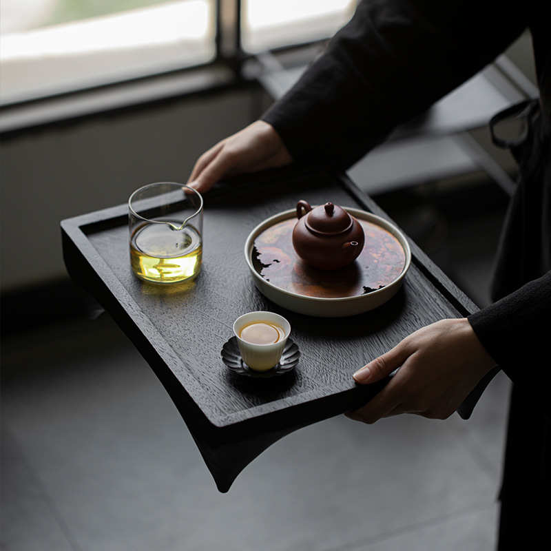 日式侘寂风柚木茶台茶盘简约家用实木炭烧榻榻米飘窗小茶几