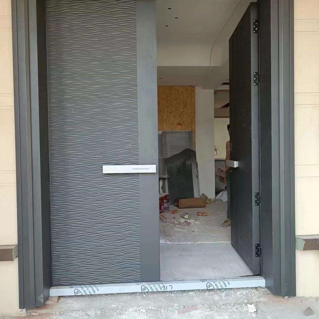 专业铸铝门源头工厂价精雕铸铝门水波纹6个厚铝板进户双开门