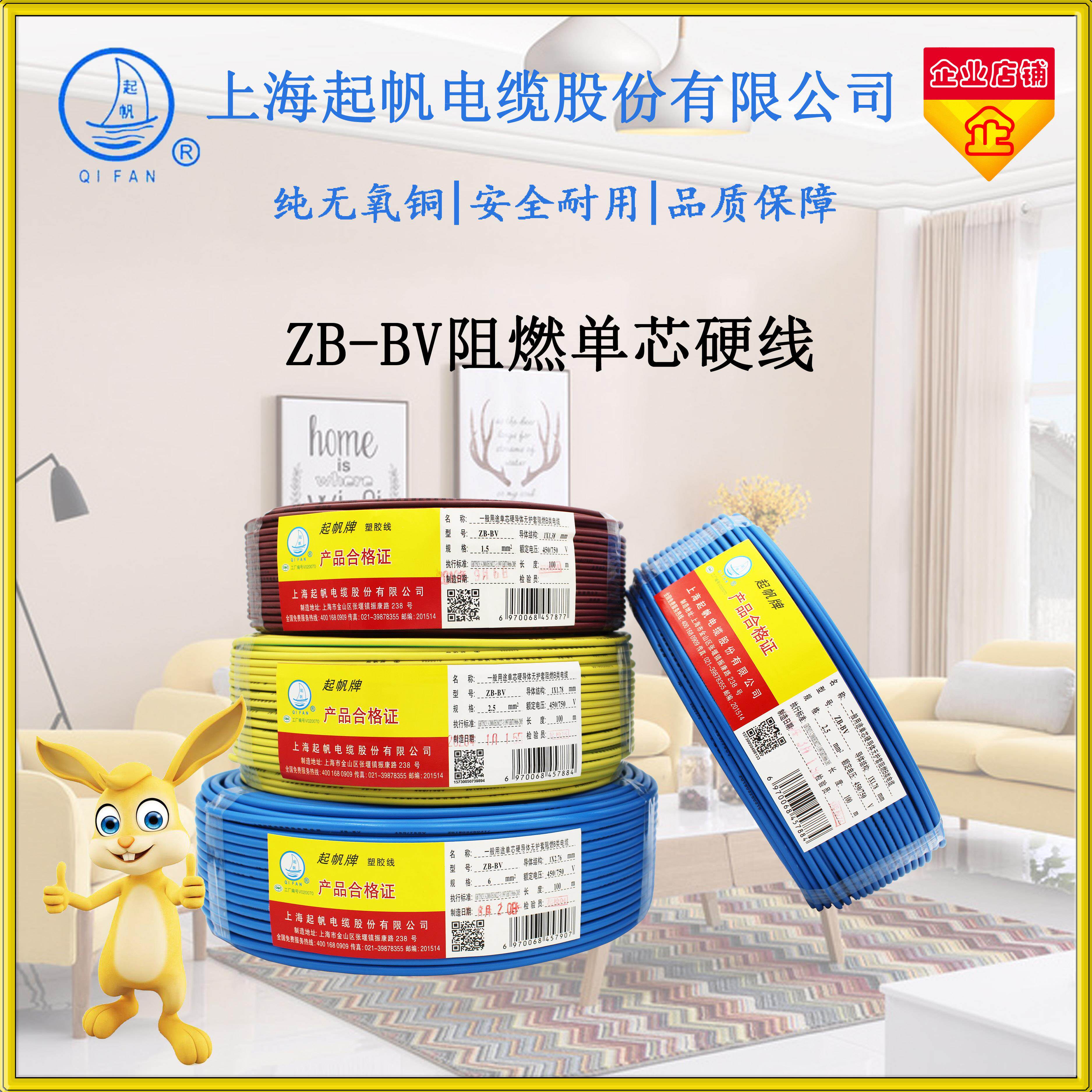 起帆电线阻燃ZB-BV1.5/2.5/4/6平方国标铜芯100米无氧铜家装硬线.