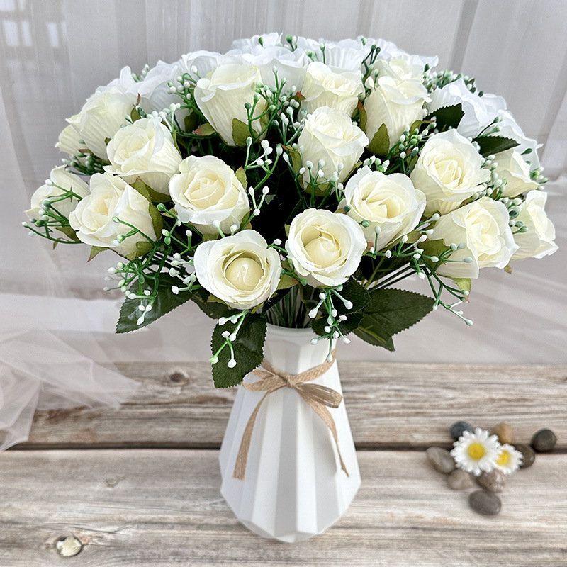 仿真玫瑰花束置婚庆插花系18头冰心18头小玫假瑰花婚礼场景布装饰