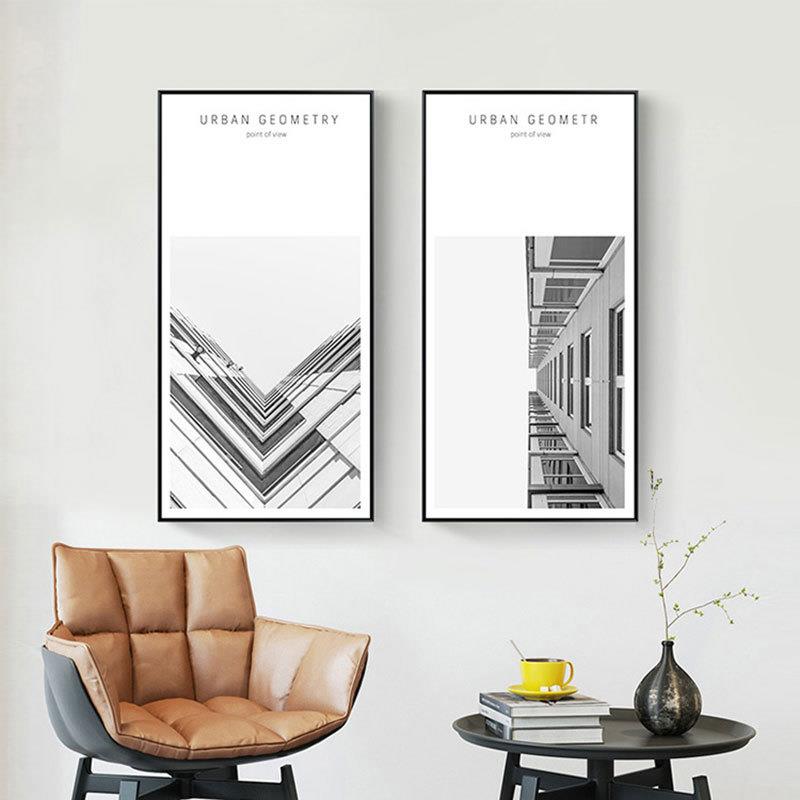 后现代 工业风格建筑黑白装饰画 北欧客厅玄关壁画办公室竖版挂画
