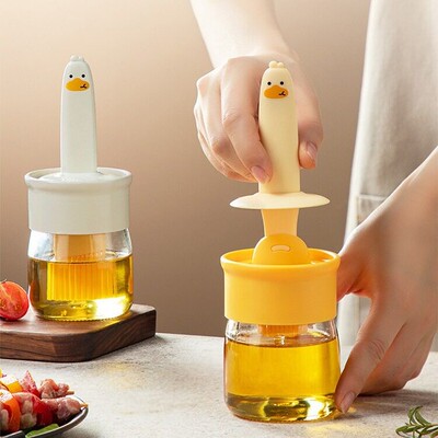 Cartoon Food-Grade Oil Can and Brush, Silicone Heat-Resistan
