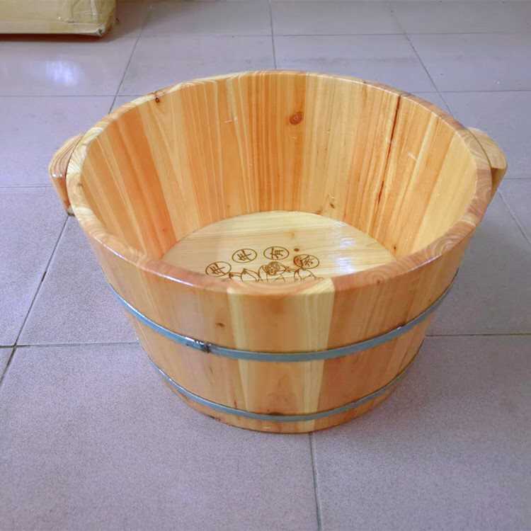 F^30cm /35cm高带盖杉木洗脚木桶足浴木盆带珠泡脚木桶洗脚桶足浴