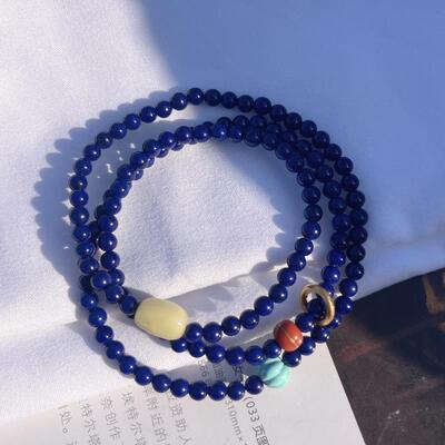 新品天然老矿料青金石手链 油亮帝王青多圈三圈手串珠链规格4.3mm