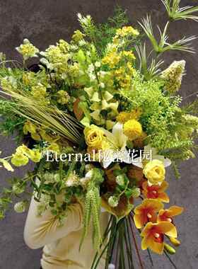 2025春天黄绿色系仿真花莫奈花园绿植青色橱窗布置造景花材