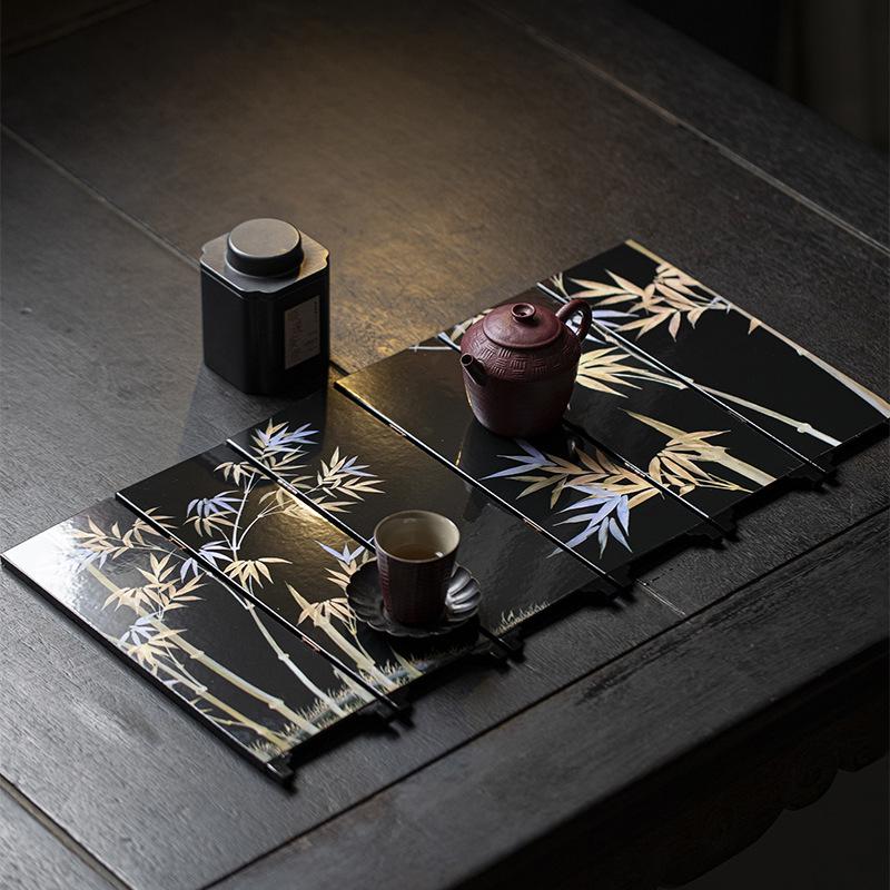 墨己茶空间茶桌双面小屏风摆件中国风复古茶台漆器木摆件茶道配件