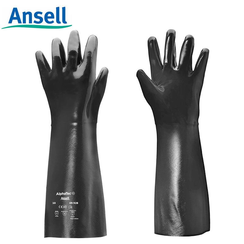 ANSELL09-928防化手套氯丁橡胶耐酸碱耐高温手套防烫耐低温黑色