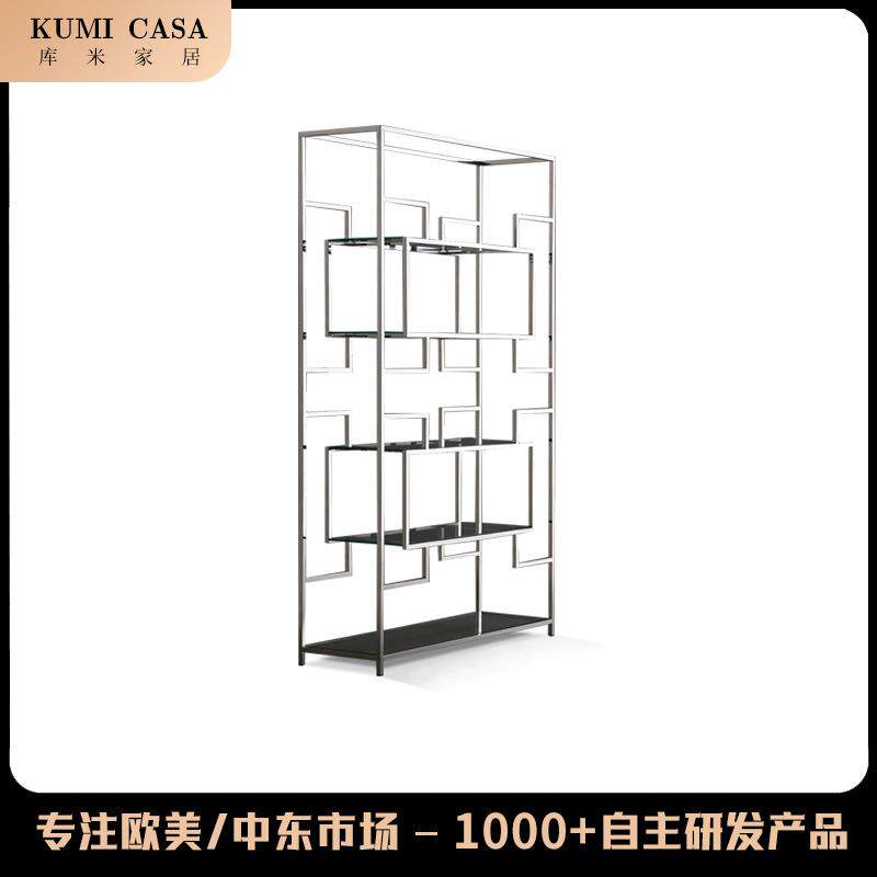 简约不锈钢落地陈列架玻璃服装店置物架轻奢酒柜透明展示柜收纳架