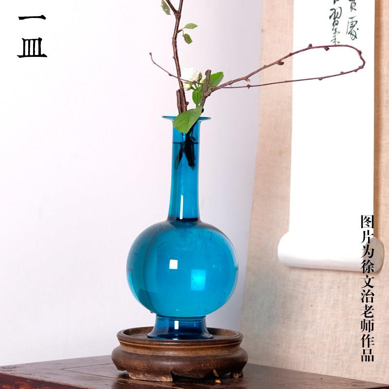 雀蓝色花瓶玻璃净瓶彷宋瓶彷古文人水培花器古典中式插花器皿空间
