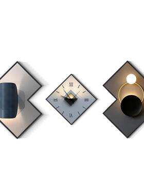 现代轻MRH奢餐厅装饰画带时钟合饭三联画创意厅挂客画厅沙组发墙