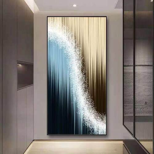 轻型豪华入口装饰画与Led灯客厅抽象水晶瓷画走廊末端垂直壁画夜