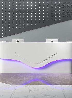 台公PHX-QT19司白色接待台烤漆前台收3.米办公桌弧形吧台酒6店银