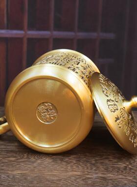 新款黄福铜百杯茶缸缸水茶品杯茶杯个性复古怀旧茶道装饰摆件工艺