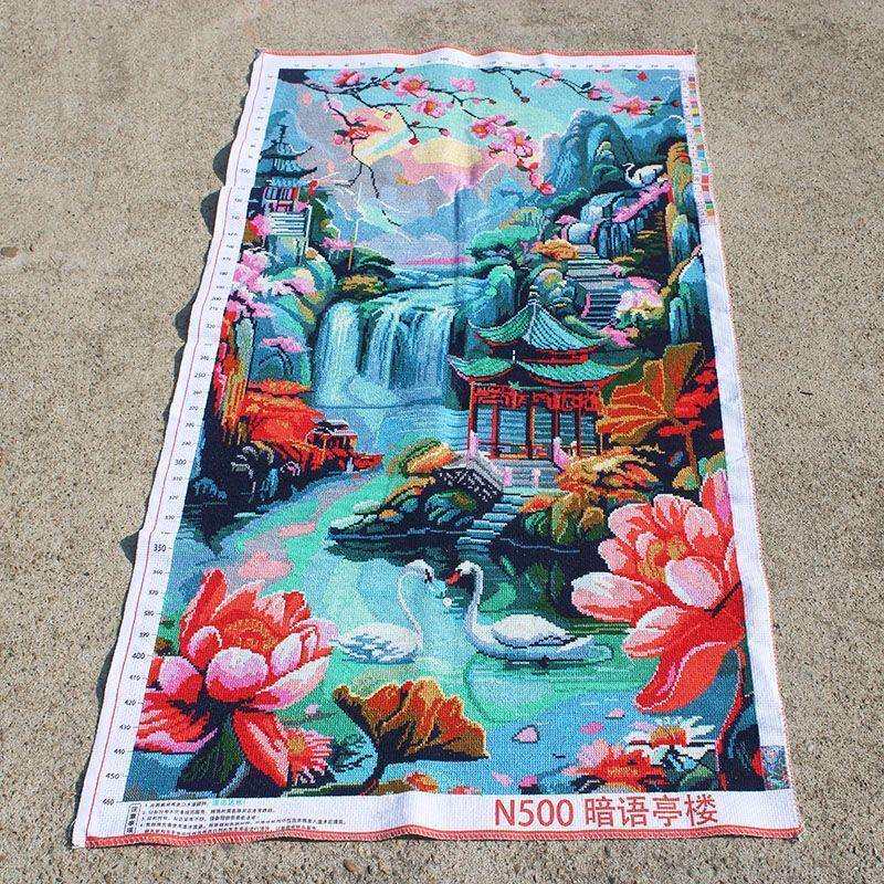 绣好的纯手工十字绣成品暗语亭楼云间楼阁竖版满绣挂画不带框