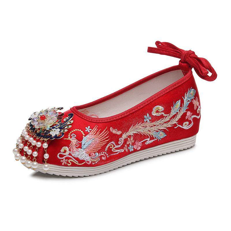 秀禾婚鞋女手工定制流苏平底翘头汉服鞋中式婚礼结婚新娘绣花鞋女,女鞋,传统布鞋,淘宝优惠券,粉丝福利购,淘宝优惠卷