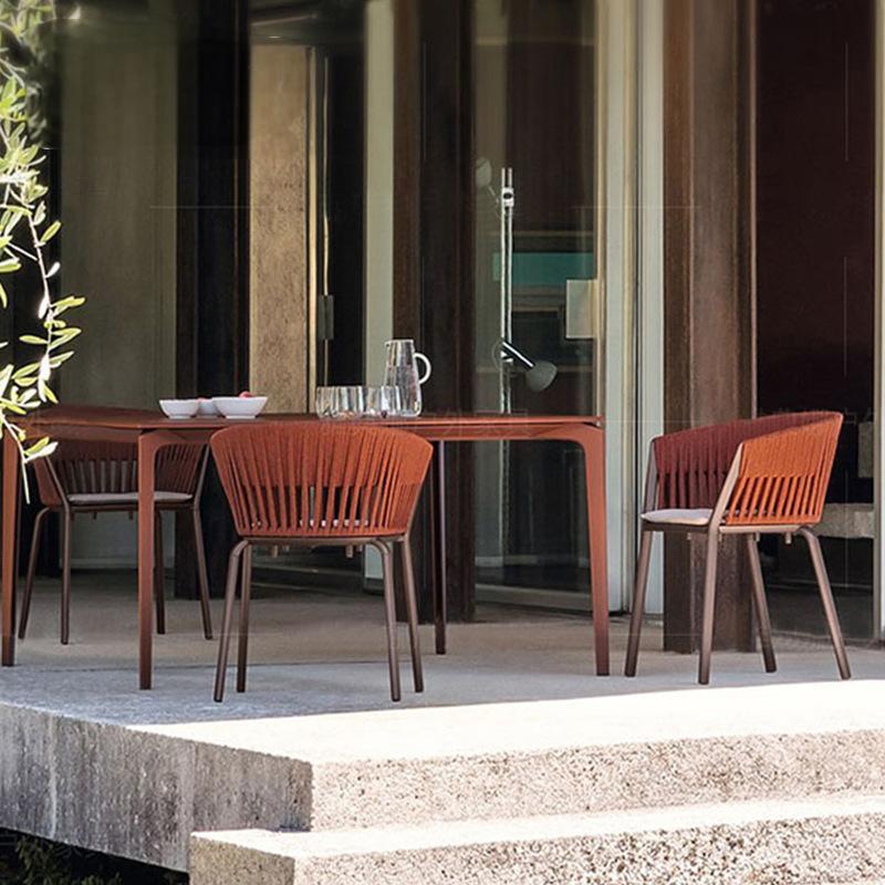 户外休闲桌椅岩板餐桌民宿庭院花园藤编餐椅别墅露天阳台室外家具