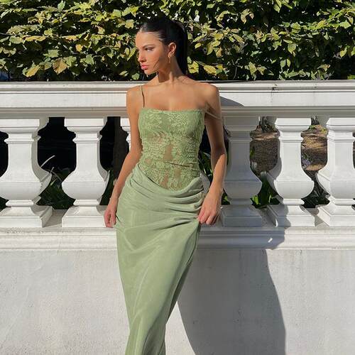 Women's Backless Floral Lace Cami Spaghetti Strap Dress