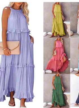 NEW Women's Maxi Summer Dress – Sleeveless Halter Neck Flow