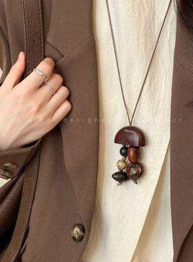 棕色然果实吊长女款复项链1119古项链小坠众独特设计天抽拉挂脖毛