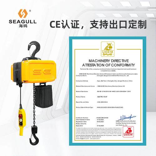 500kg电动葫芦三相速双速四倍载荷CE认证小型起重环链葫芦