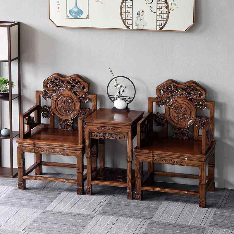 中式仿古太师椅实木圈椅三件套明清皇宫椅榆木家具客厅官帽椅茶几