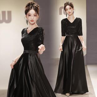 正品黑色持晚礼服装大合唱裙团演出女长表主演成人指挥服舞台比赛