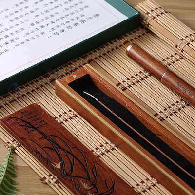 墨兰图卷复古镂空中式线香盒黑檀酸枝紫光檀木质檀香香熏炉