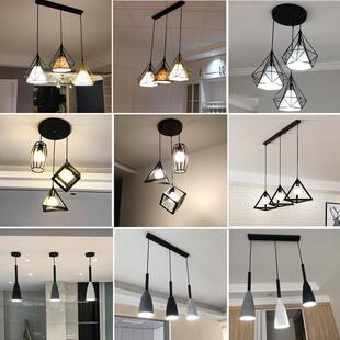 北欧美式 吊灯复古简约LED 钻石铁艺餐厅灯吧台创意个性