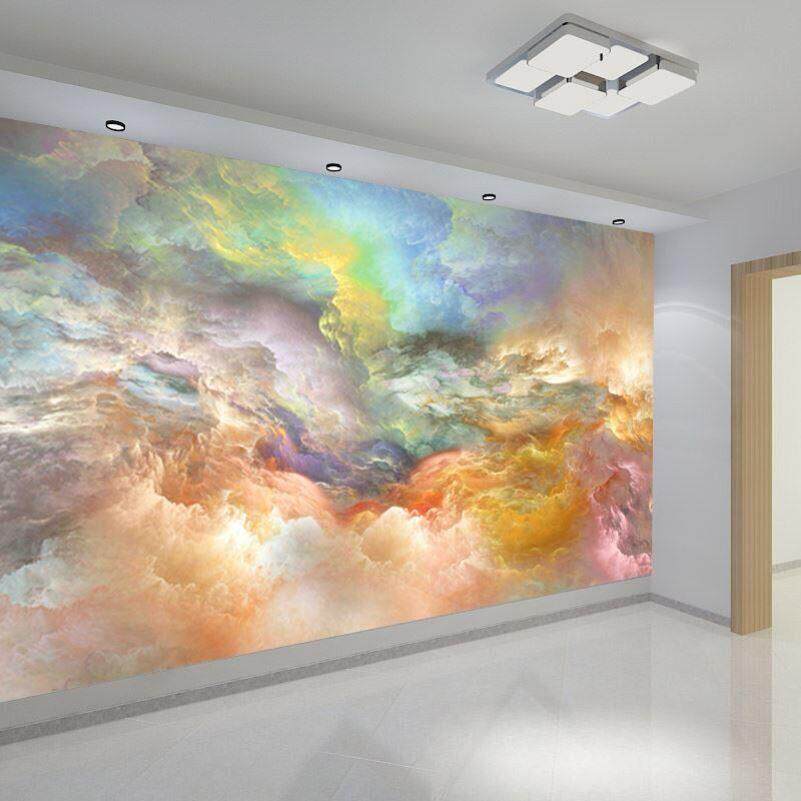电视背景墙壁纸3d北欧风格墙纸壁画客厅影视墙布彩色云朵祥云墙布