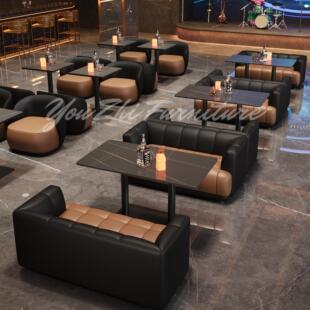 定制复古风酒吧会所沙发卡座咖啡厅奶茶店清吧小酒馆酒吧桌椅组合