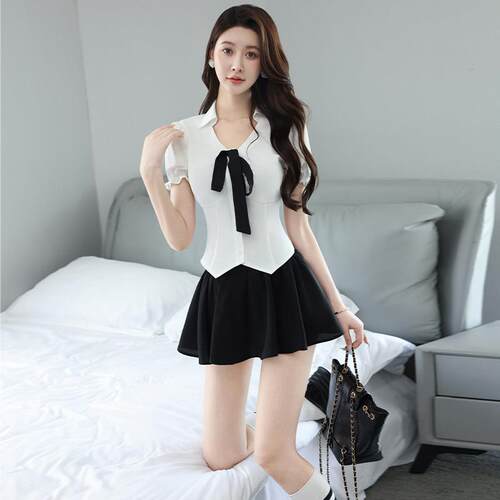 夏装足疗技师工作服职业气质套装女性感足浴白色衬衫百褶裙jk制服
