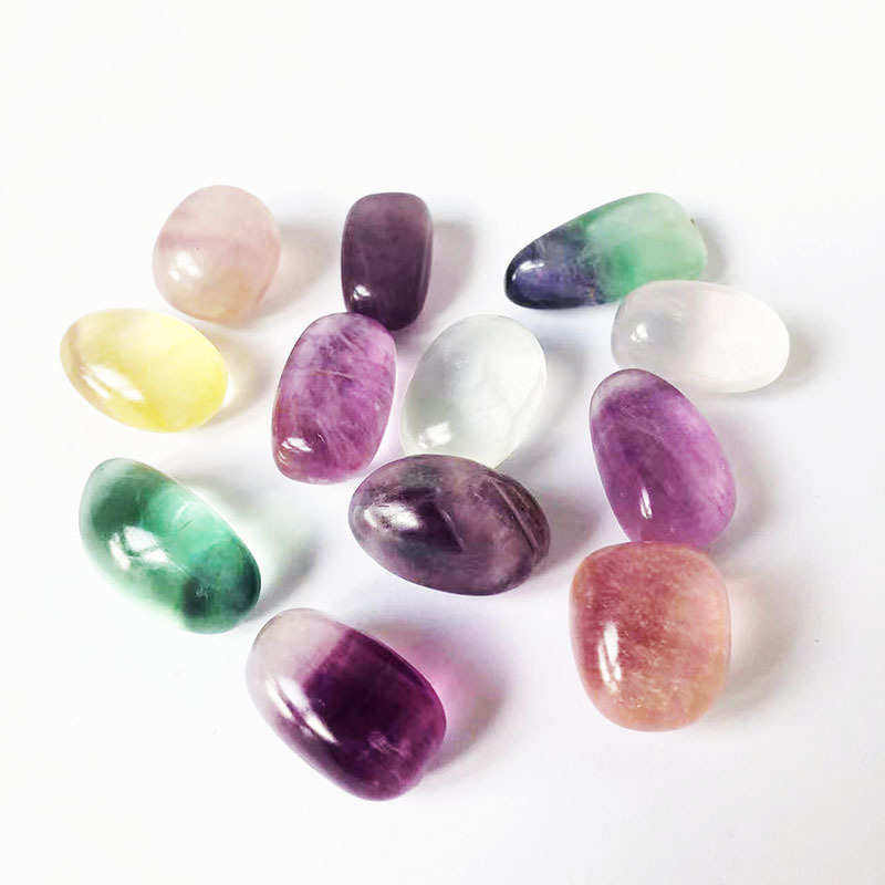 天然水晶彩虹萤石滚石 原石打磨抛光无孔大颗粒碎石七彩萤石摆件