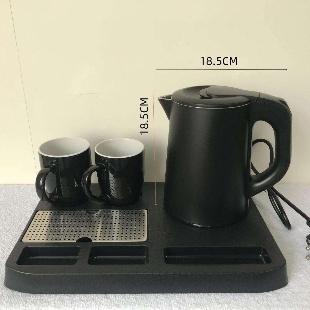双层防烫电热水壶 0.8L 烧水壶 托盘套装含杯子酒店用品