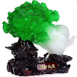 厂家直销白菜百财如意树脂仿玉工艺品货源玉白菜摆件家居商务礼品