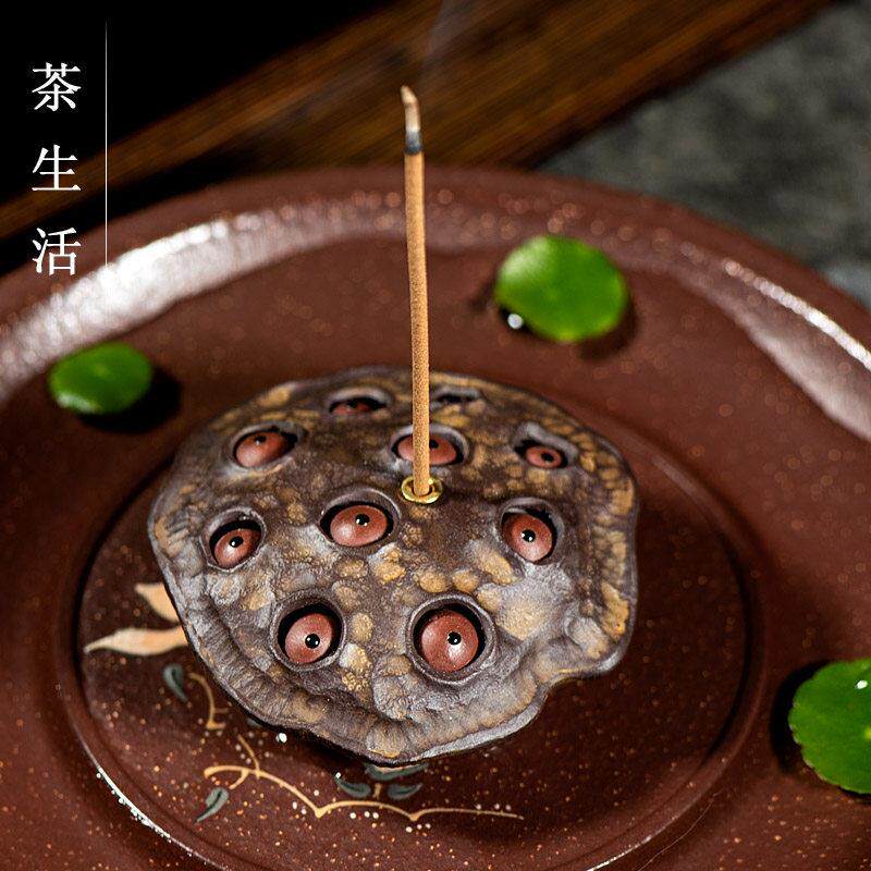 茶宠摆件精品紫砂小莲蓬香插莲子枯莲雕塑把件茶玩家居装饰小物件